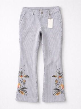 Flamingos Navy & White Embroidered Vertical Stripe Pants jeans